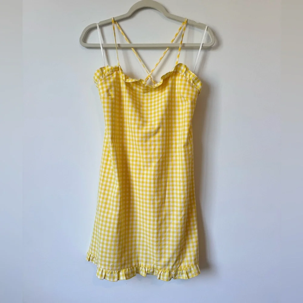 Amanda Uprichard Crete Yellow Gingham Dress - Size P - Picture 4 of 10